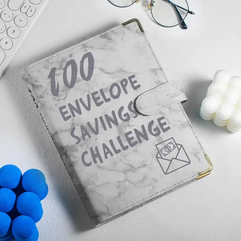100 Days Saving Challenge Plan Accounting Book, 1 Set 100 Days Saving Challenge Plan Cover with Labels & Pvc Pages, 100 Envel...