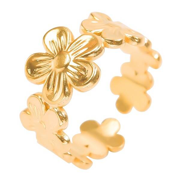 Stainless Steel Flower Open Cuff Rings for Women Men