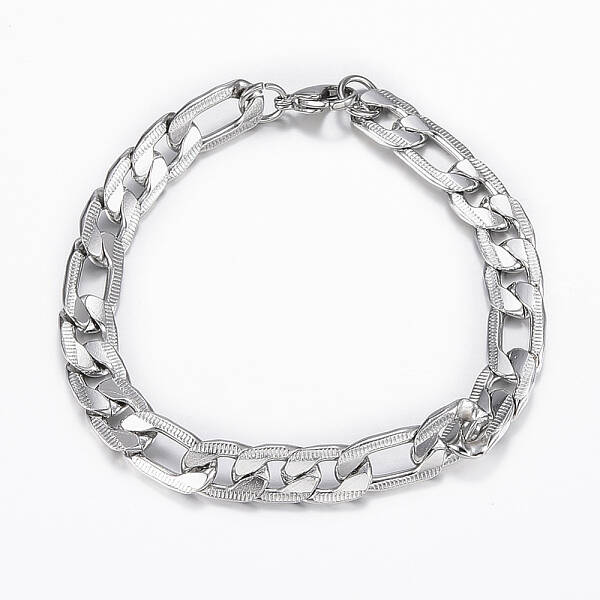 Tarnish Resistant Trendy Men's 304 Stainless Steel Figaro Chain Bracelets