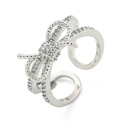 Brass Micro Pave Cubic Zirconia Cuff Rings