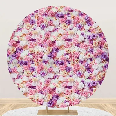 Pink Purple Flora Wall Pretty Round Wedding Backdrop - Aperturee