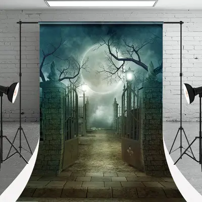 Dim Moon Iron Gate Halloween Photo Sweep Backdrop - Aperturee