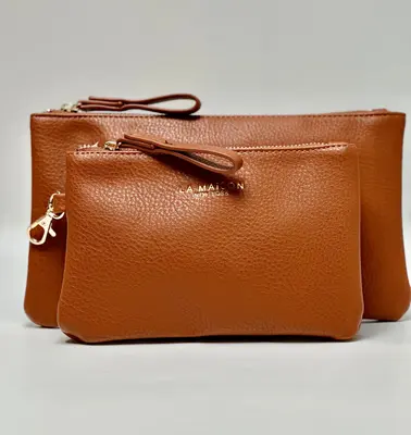 Leather Pouch Set - Clip-on Pouch Gift set ( Royal Brown )