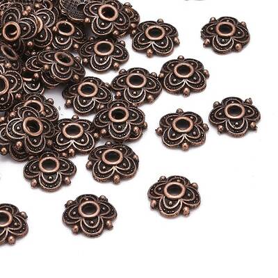 4-Petal Tibetan Style Alloy Flower Bead Caps