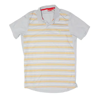 PUMA USP Polo Shirt Grey Striped Short Sleeve Mens M