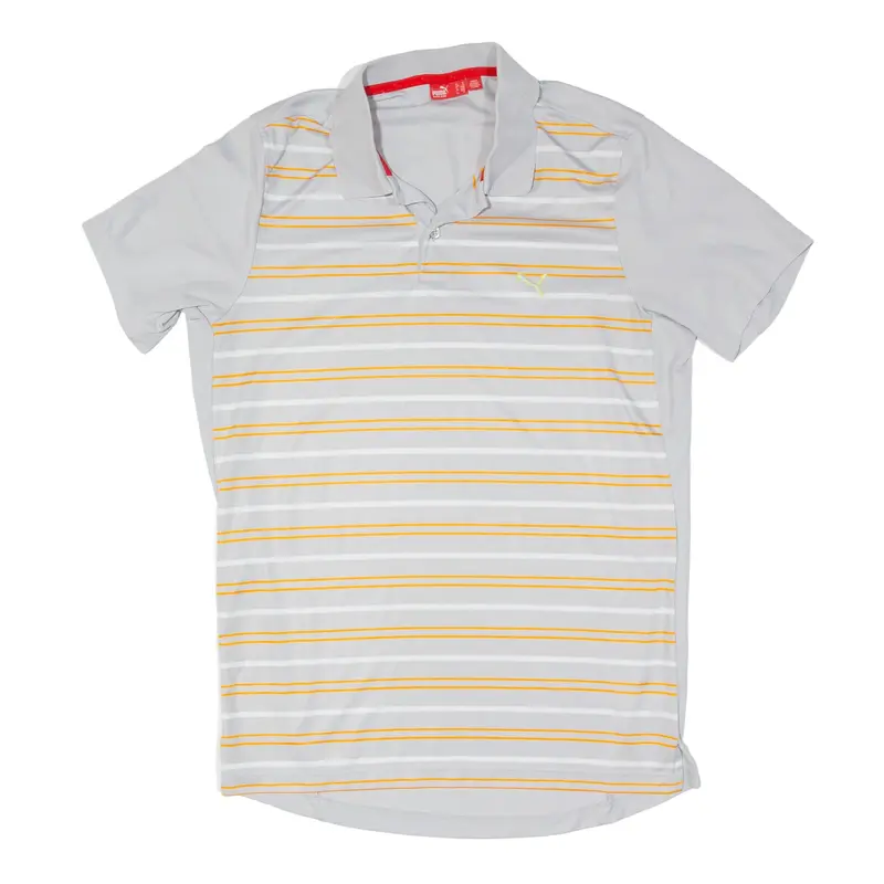 PUMA USP Polo Shirt Grey Striped Short Sleeve Mens M