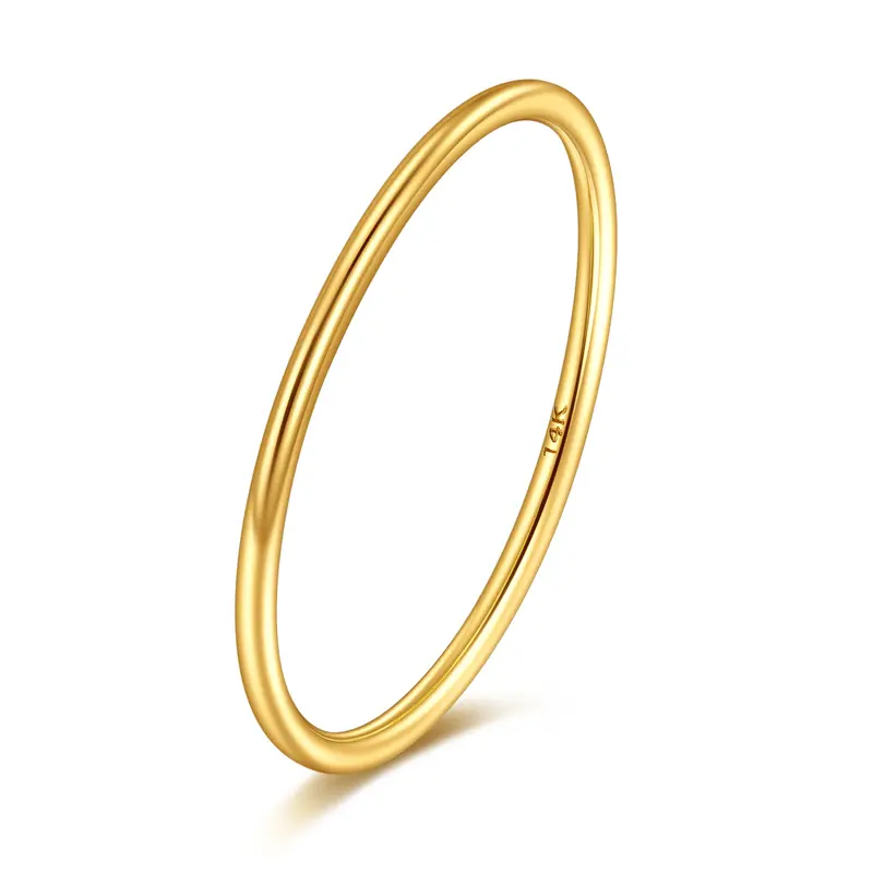 14K Gold Stackable Thin Gold Ring Plain Band Ring For Women