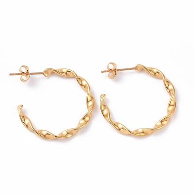 201 Stainless Steel Wave C-shape Stud Earrings with 304 Stainless Steel Pins