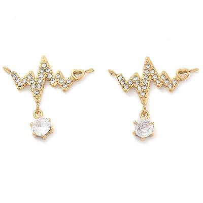 304 Stainless Steel Rhinestone Heartbeat Connector Charms