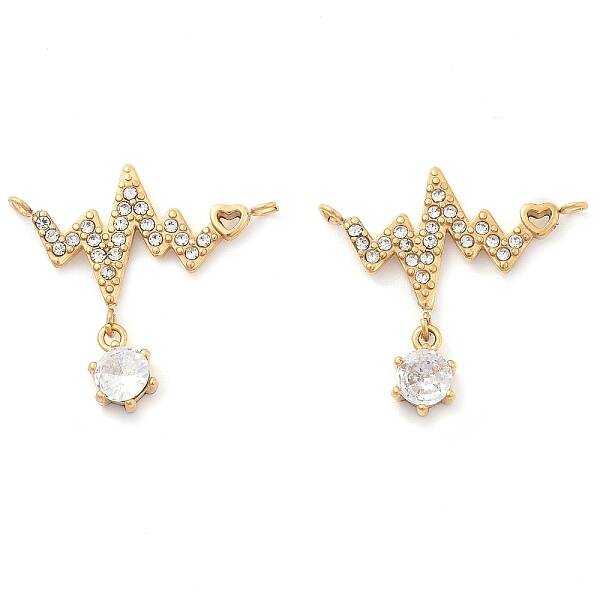 304 Stainless Steel Rhinestone Heartbeat Connector Charms