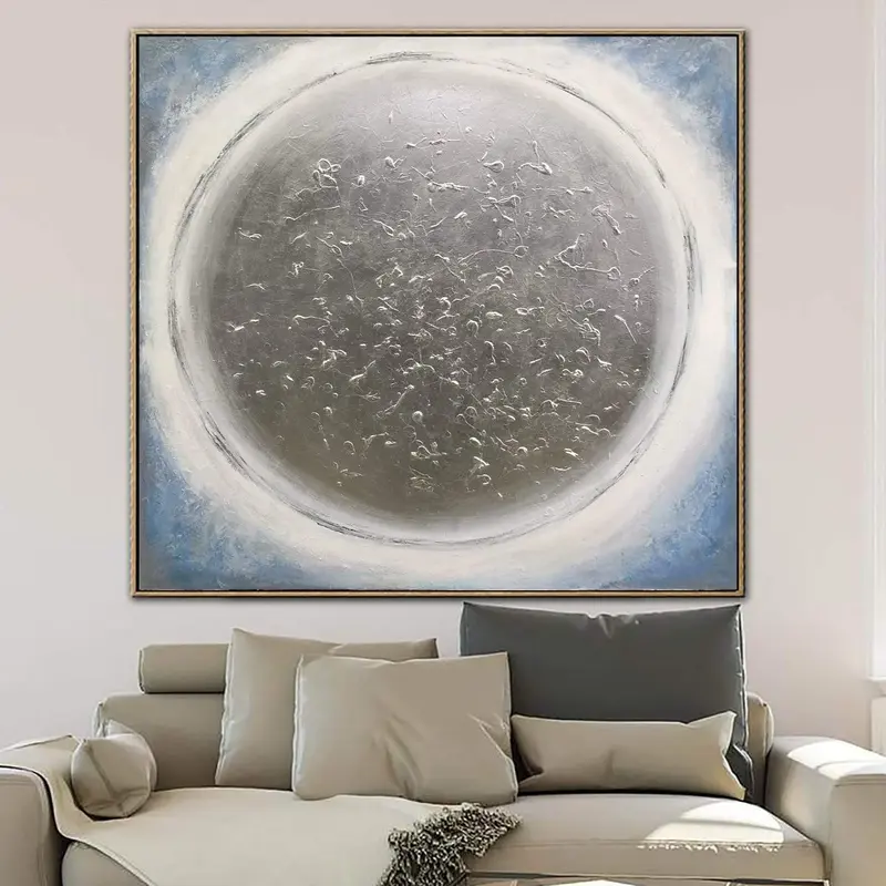 Abstract Silver Painting Canvas Silver Leaf Artwork Light Blue Wall Art Textured Art Minimalist Painting Contemporary Wall Ar...