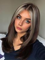 20 Inch Ombre Layered Cut Wigs for Women, Gorgeous Fluffy Straight Wigs with Curtain Bangs, Synthetic Full Machine Long Hair ...