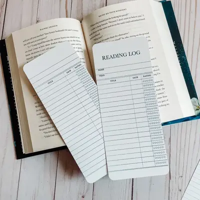 Reading Log Bookmark- vintage style library card | Bookmark reading journal with ratings | Double-sided