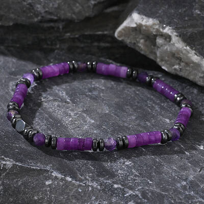 Bohemian Style Natural Amethyst Column Beads Stretch for Women Men
