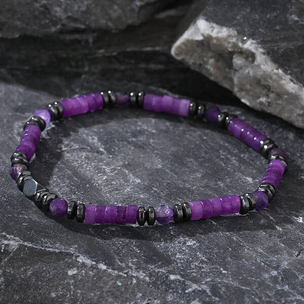 Bohemian Style Natural Amethyst Column Beads Stretch for Women Men