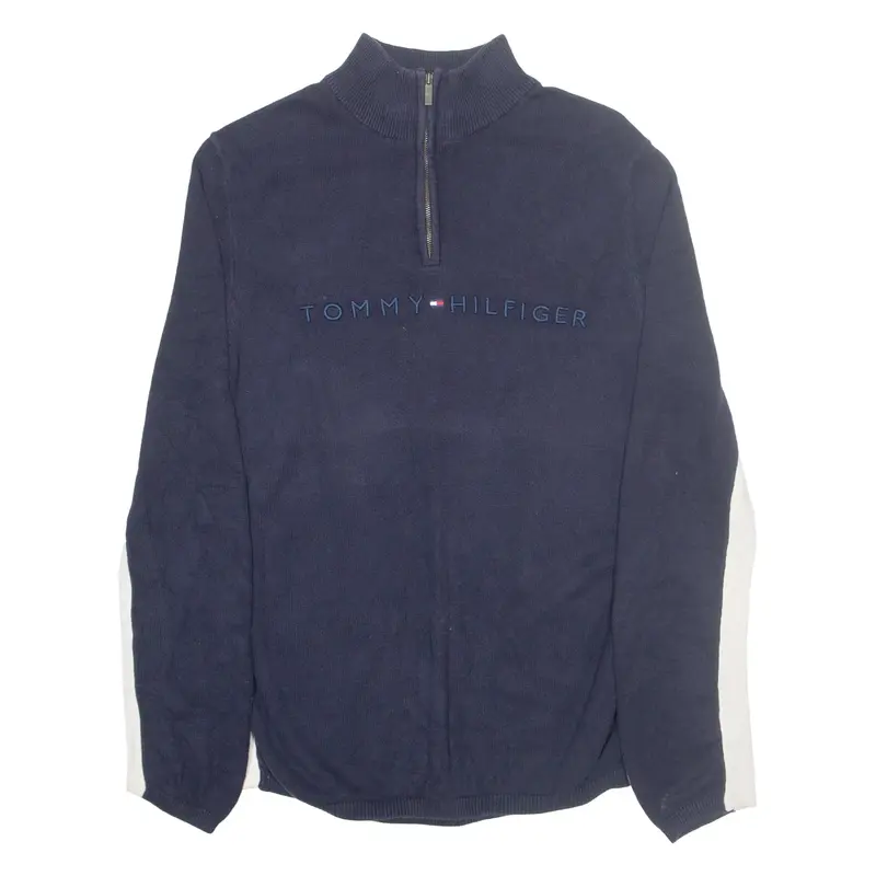 TOMMY HILFIGER Womens Jumper Blue 1/4 Zip Tight Knit M