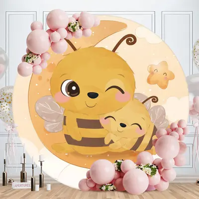 Aperturee Moon Star And Little Bee Round Baby Shower Backdrop