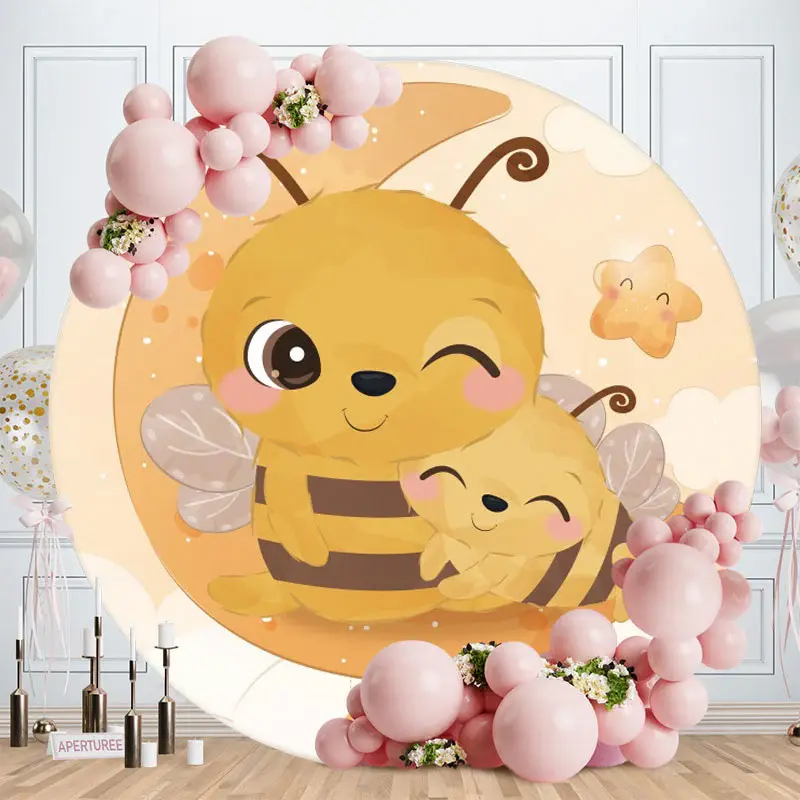 Aperturee Moon Star And Little Bee Round Baby Shower Backdrop