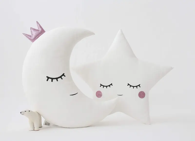 Set of 2 White Pillows - Crescent Moon and Star Pillows with Glitter Touch (5 colors)