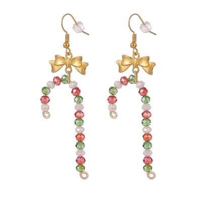 Glass Christmas Candy Cane with Alloy Bowknot Dangle Earrings