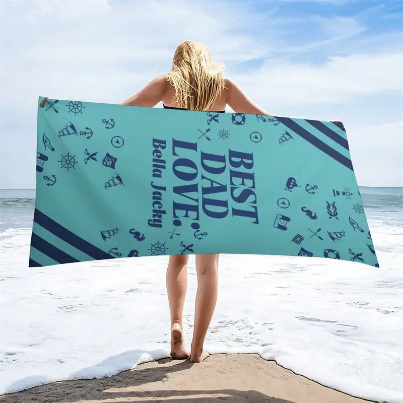 Custom Name Best Dad Love Fathers Day Beach Towel - Aperturee