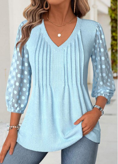 Modlily Light Blue 3/4 Sleeve V Neck Blouse - M