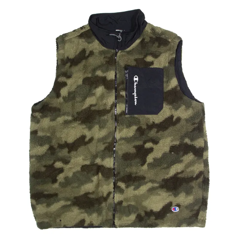 CHAMPION Mens Fleece Gilet Green Camouflage XL