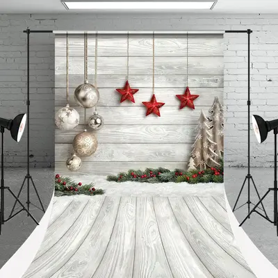 White Wooden Christmas Star Ball Photo Backdrop - Aperturee