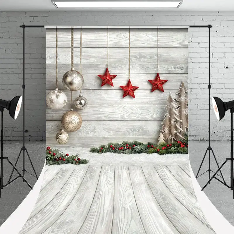White Wooden Christmas Star Ball Photo Backdrop - Aperturee