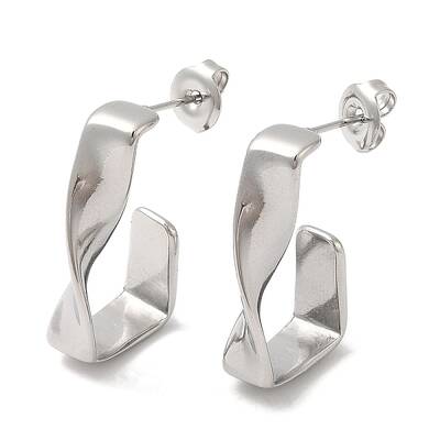 Non-Tarnish 304 Stainless Steel Twist Rectangle Stud Earrings
