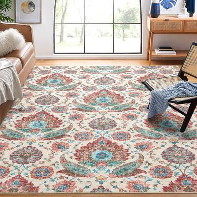 Garvee Persian Colorful 9x12 Large Washable Area Rugs for Living Room Vintage Paisley Print Rug Non-Slip Low Pile Non-Sheddin...