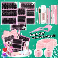 DIY Lash Kit, 1 Set Individual False Eyelashes with Lash Glue & Lash Remover & Tweezers & Lash Spoolie Brush & Headband & Wr...