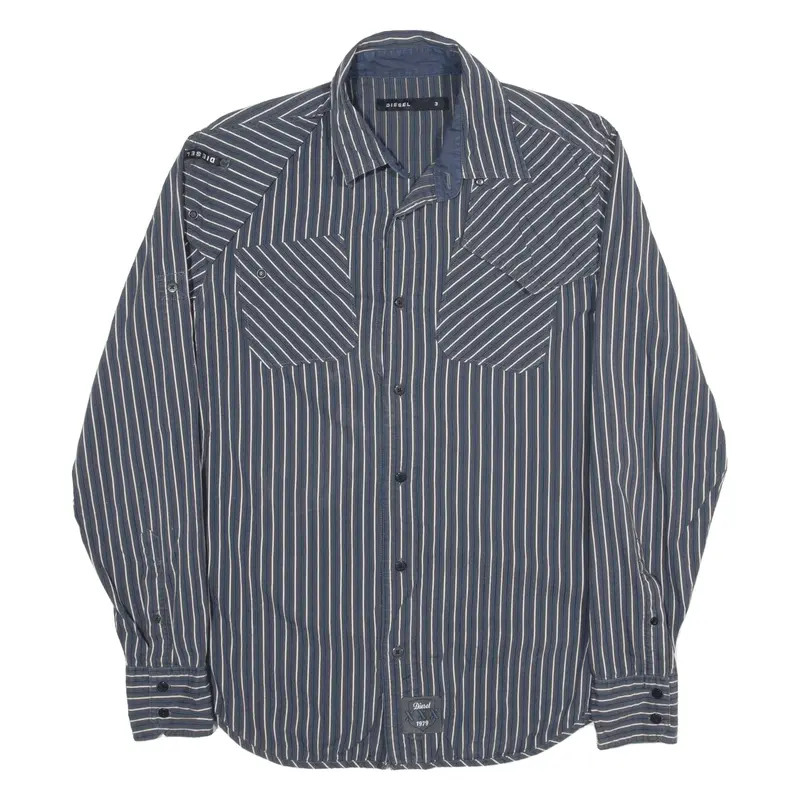 DIESEL Shirt Blue Striped Long Sleeve Mens M