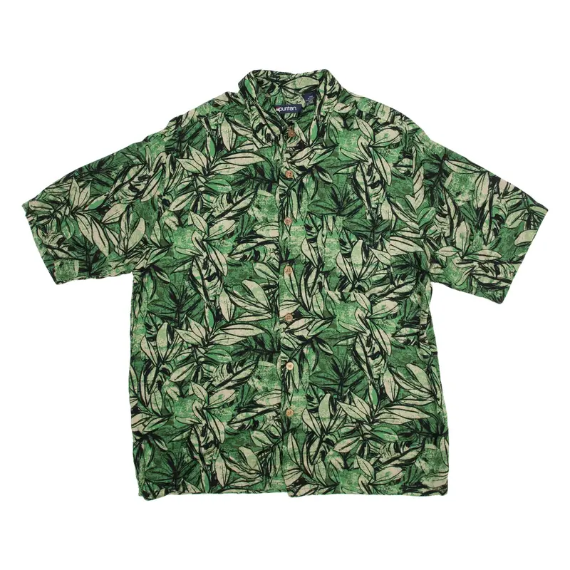 PURITAN Mens Hawaiian Shirt Green Floral M