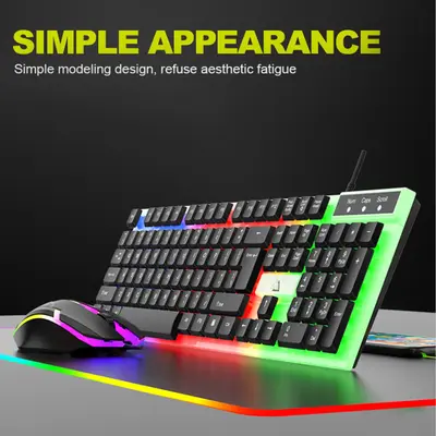 USB Wired Led Light Backlit Keyboard and Mouse Computer Desktop Gaming Mechanical Feel RBG