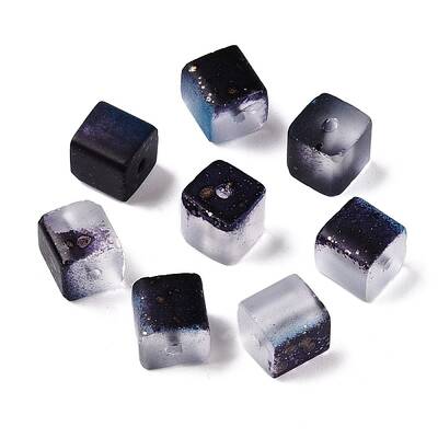 Frosted Glass Beads with Golden Glitter Powder