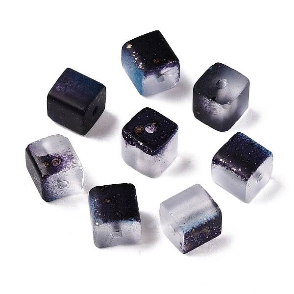 Frosted Glass Beads with Golden Glitter Powder