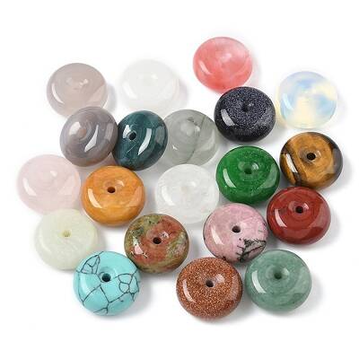 Natural & Synthetic Mixed Gemstone Donut/Pi Disc Charms