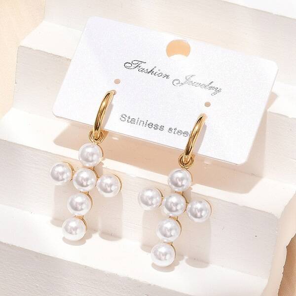 304 Stainless Steel Plastic Pearl Dangle Earrings