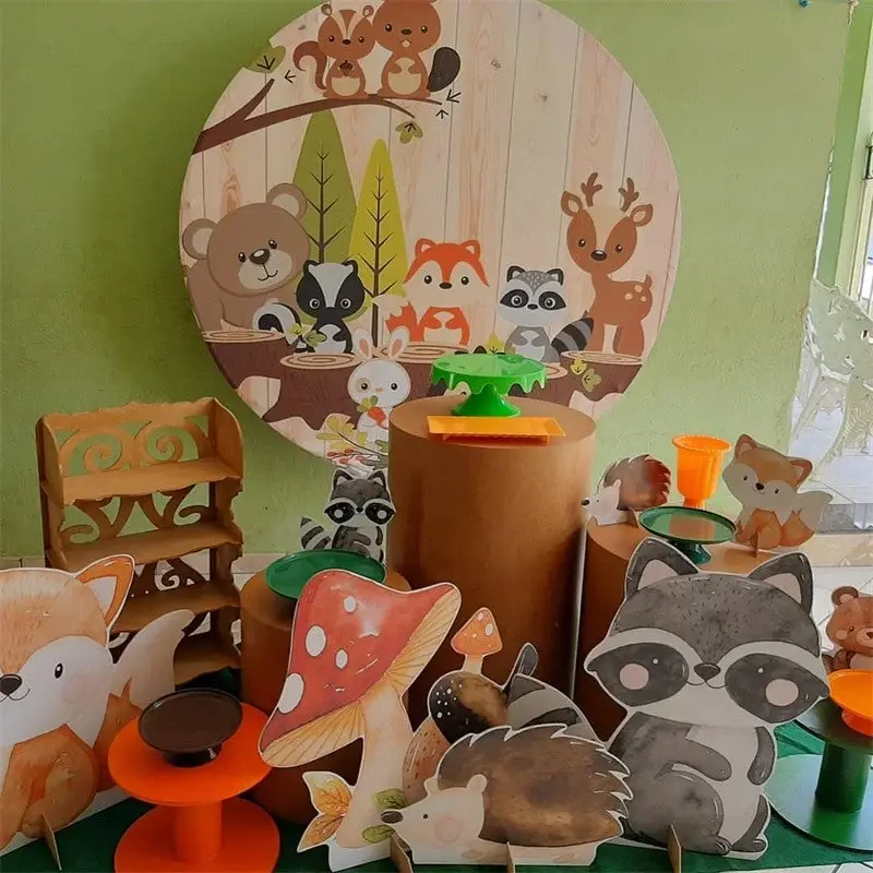 Aperturee Circle Safari Animals Wooden Birthday Party Backdrop | Round Backdrop For Birthday Party | Circle Backdrop | Round ...