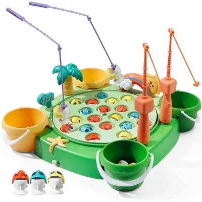 Fishing Toy Game for Kids - Hook Fishing Game for Toddlers with 28 Fish, 4 Fishing Rods, 4 Buckets, Rotating Fish Board with ...