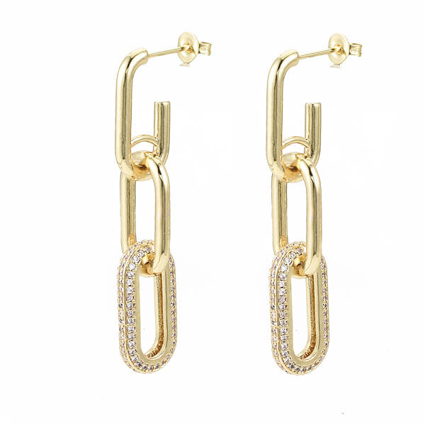 Brass Micro Pave Clear Cubic Zirconia Dangle Stud Earrings