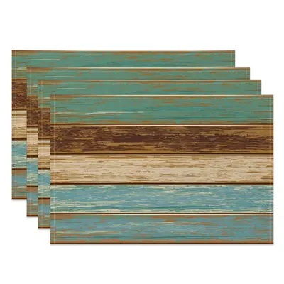 Retro Green Blue Brown Wood Grain Set Of 4 Placemats - Aperturee