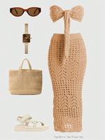 Women's Plain Crop Sweater & High Waist Skirt Two-piece Set, Casual Fashion Crochet Knitwear Set for Beach Holiday Vacation, ...