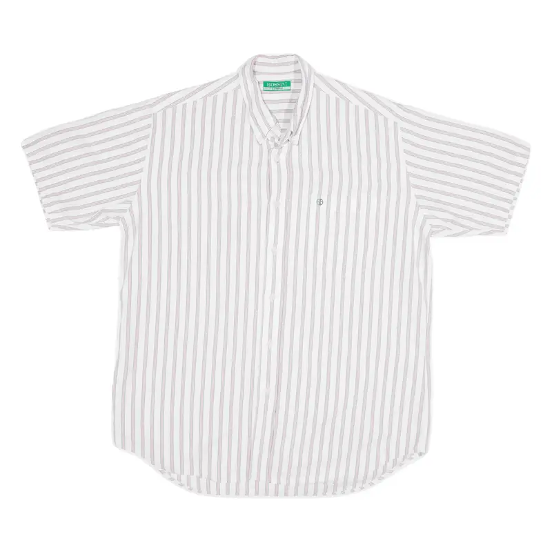 BOSSINI Shirt White Striped Short Sleeve Mens M
