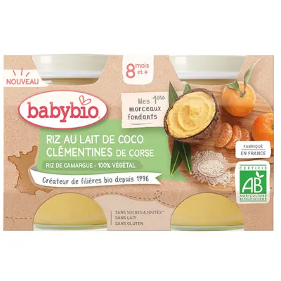 Babybio Dessert Pots 8 Months and + Rice with Coconut Milk Clementines from Corsica 2x130g