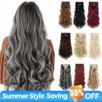 Cephemer Clip-in Synthetic Hair Extensions Long Wavy Curly 7PCS Thick Hairpieces Handmade Natural Hair Extensions for Woman D...