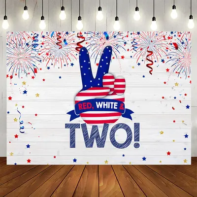 Aperturee Red White Two Wood 4th of July Birthday Backdrop