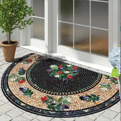 Flower Pattern Semi-circular Welcome Door Mat, 1 Count Non-slip Washable Floor Mat, Home Decor Rugs for Home Living Room Bedr...