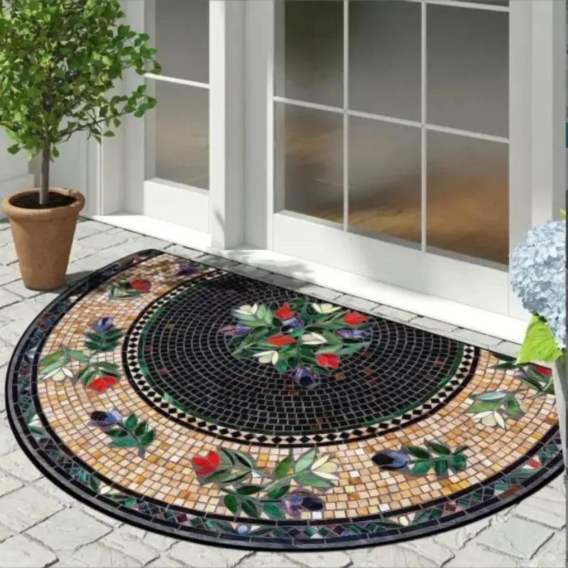 Flower Pattern Semi-circular Welcome Door Mat, 1 Count Non-slip Washable Floor Mat, Home Decor Rugs for Home Living Room Bedr...